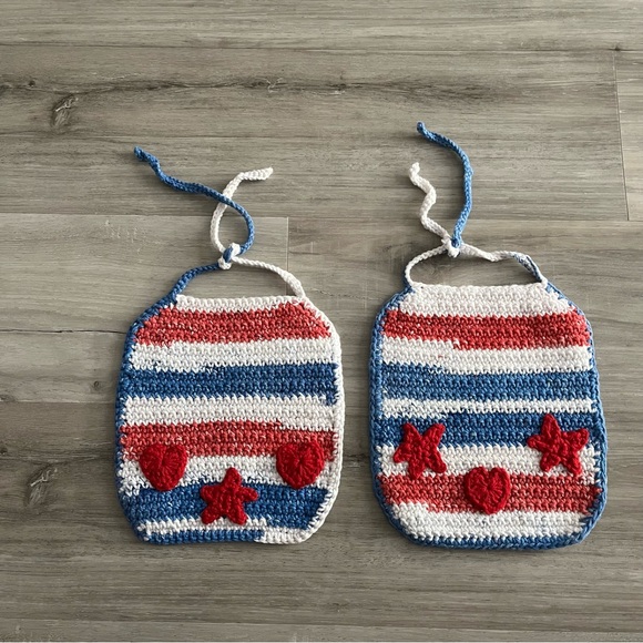 Hand Crafted Other - New Patriotic Crochet Cotton Bibs with Cute Flannel Backing & Decals (Set of 2)